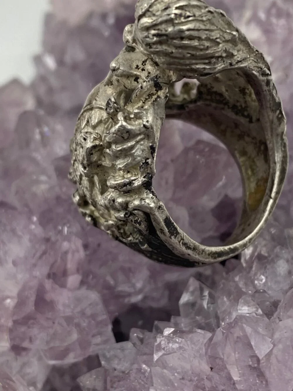 Vintage Sterling Silver Mermaid Statement Ring size 8